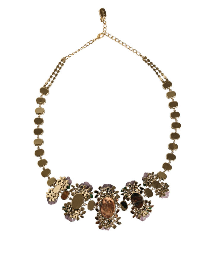  - Dolce & Gabbana Gold Brass Link Chain Rose Petal Crystal Embellished Necklace - SMY10361 - Ask Me Wear