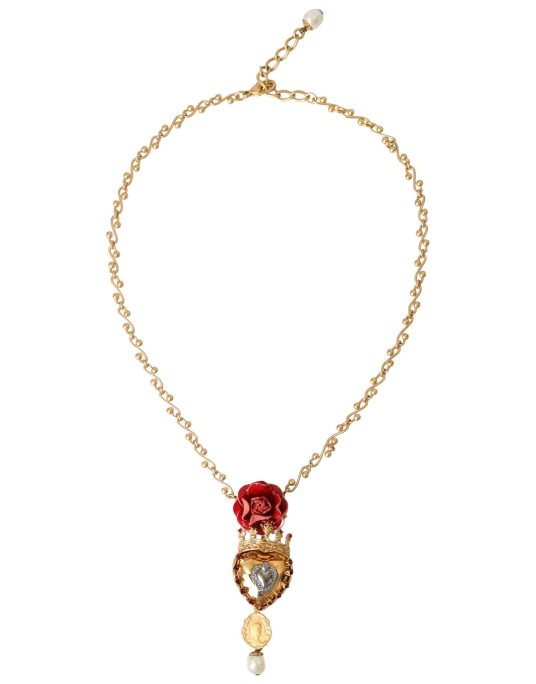  - Dolce & Gabbana Gold BrassChain Sacred Heart Rose Crystal Charm Necklace - SMY10298 - Ask Me Wear