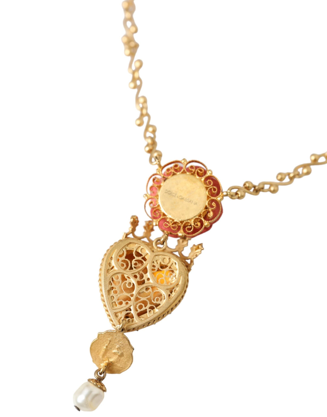  - Dolce & Gabbana Gold BrassChain Sacred Heart Rose Crystal Charm Necklace - SMY10298 - Ask Me Wear