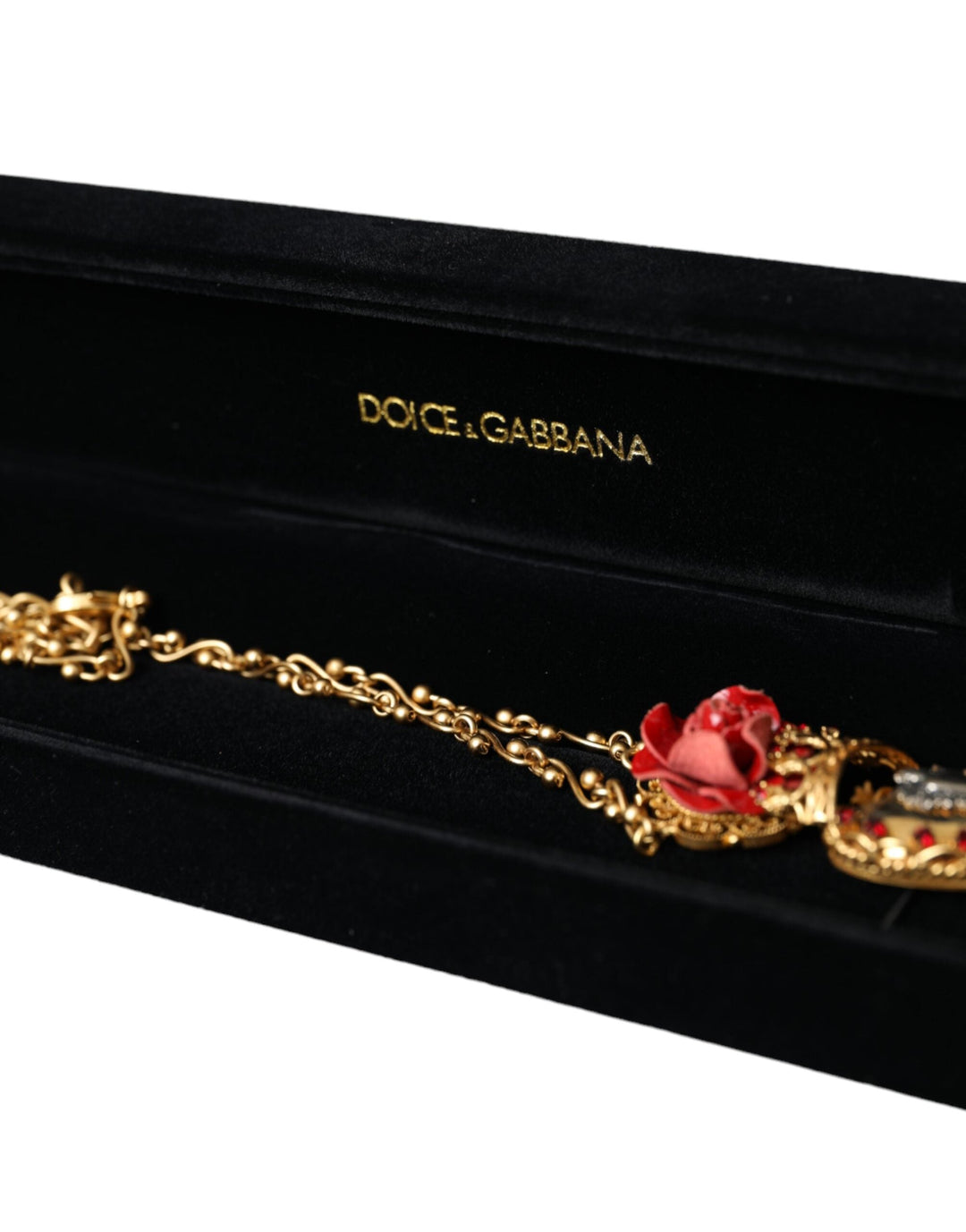  - Dolce & Gabbana Gold BrassChain Sacred Heart Rose Crystal Charm Necklace - SMY10298 - Ask Me Wear