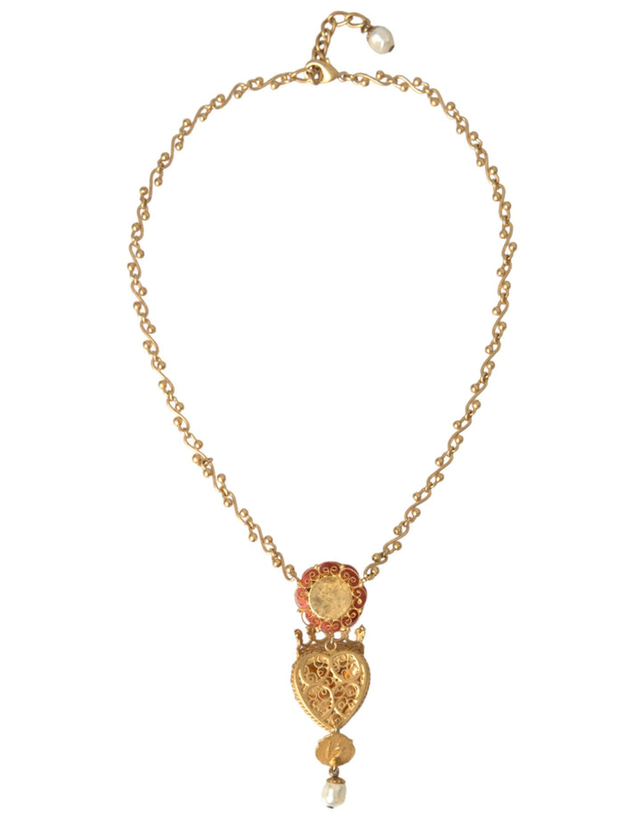  - Dolce & Gabbana Gold BrassChain Sacred Heart Rose Crystal Charm Necklace - SMY10298 - Ask Me Wear