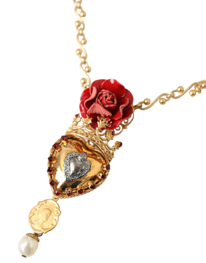  - Dolce & Gabbana Gold BrassChain Sacred Heart Rose Crystal Charm Necklace - SMY10298 - Ask Me Wear