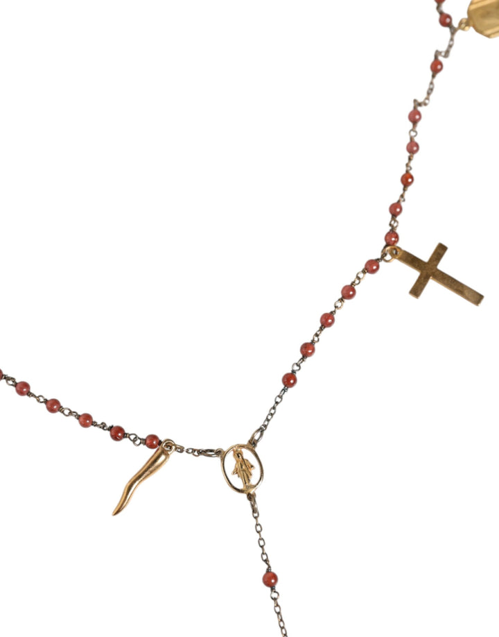  - Dolce & Gabbana Gold Chain Brass Beaded Rosary Cross Pendant Necklace - SMY10391 - Ask Me Wear