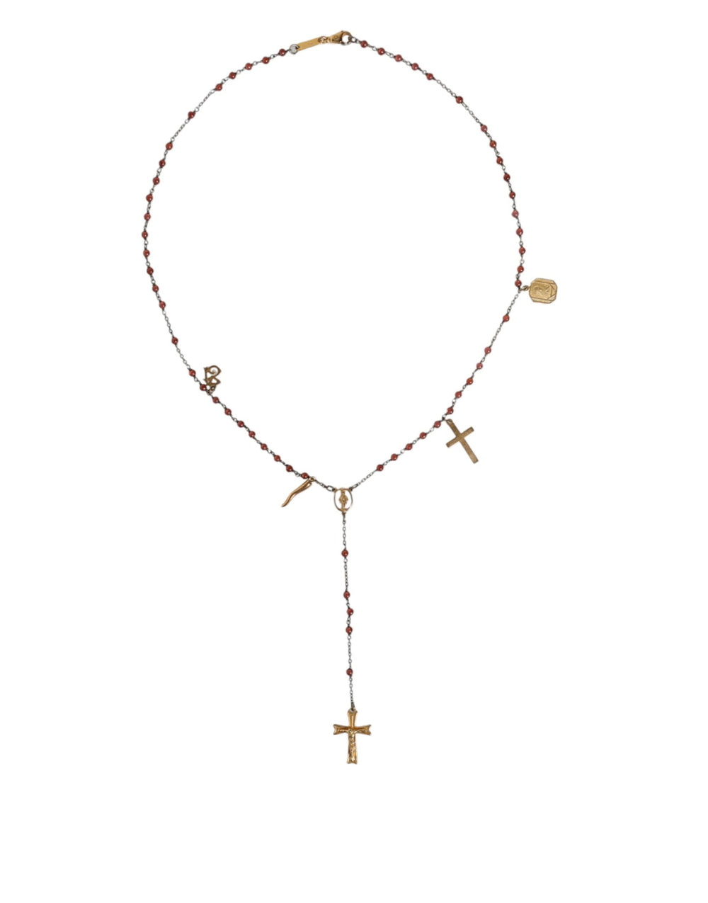  - Dolce & Gabbana Gold Chain Brass Beaded Rosary Cross Pendant Necklace - SMY10391 - Ask Me Wear