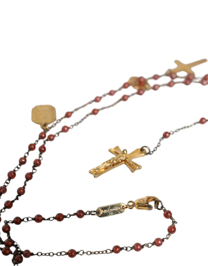  - Dolce & Gabbana Gold Chain Brass Beaded Rosary Cross Pendant Necklace - SMY10391 - Ask Me Wear