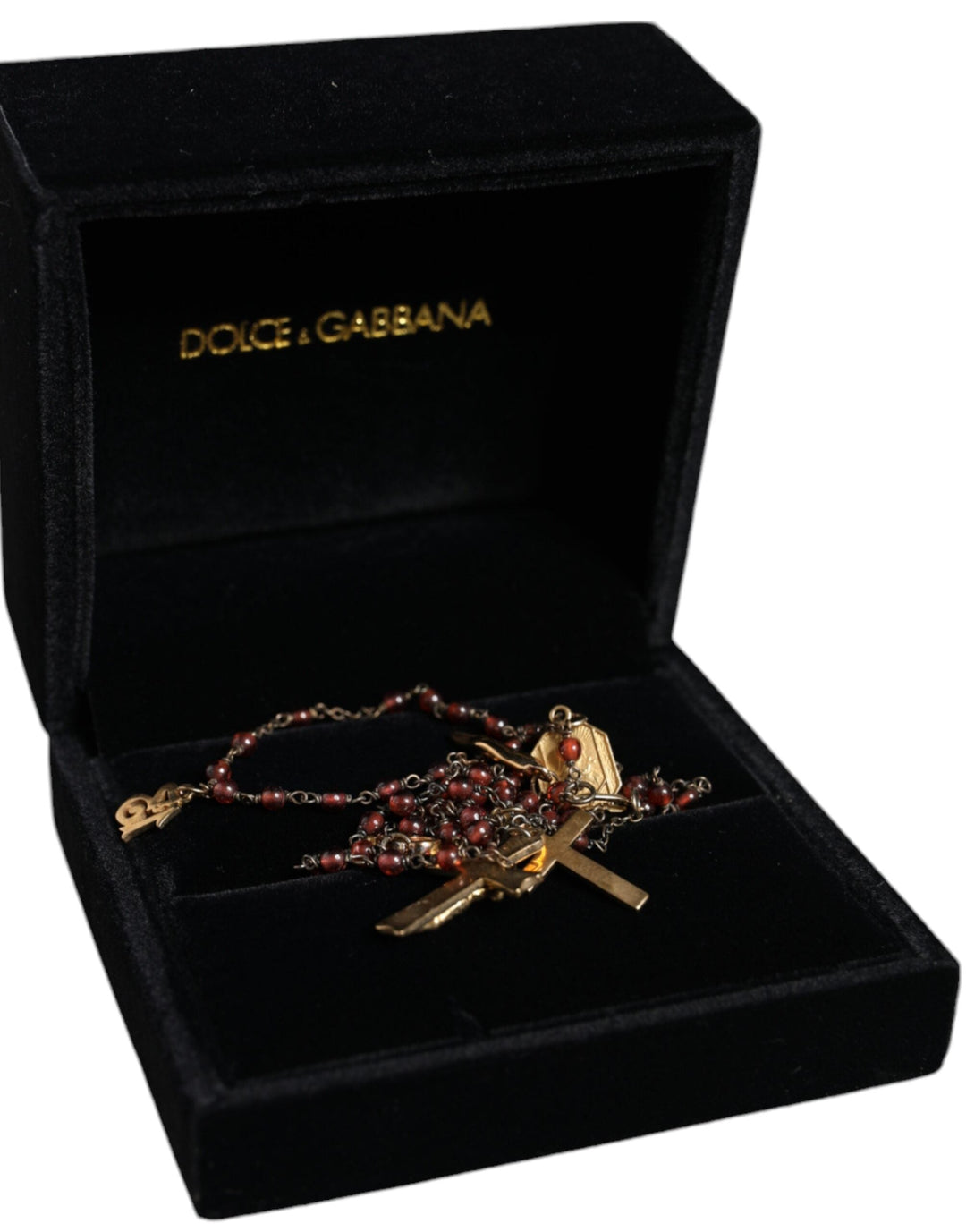  - Dolce & Gabbana Gold Chain Brass Beaded Rosary Cross Pendant Necklace - SMY10391 - Ask Me Wear