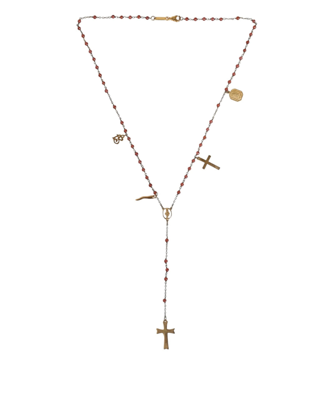  - Dolce & Gabbana Gold Chain Brass Beaded Rosary Cross Pendant Necklace - SMY10391 - Ask Me Wear