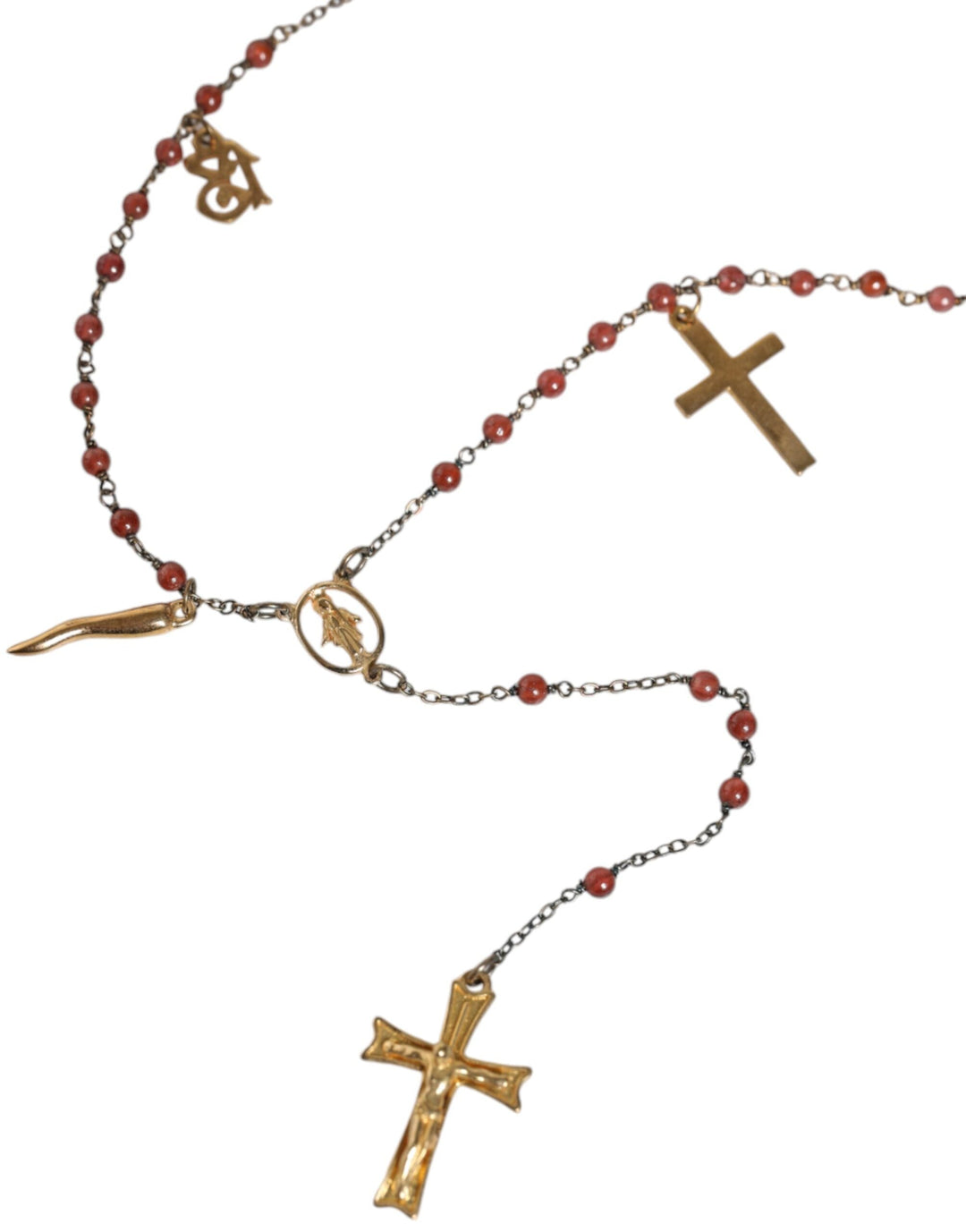  - Dolce & Gabbana Gold Chain Brass Beaded Rosary Cross Pendant Necklace - SMY10391 - Ask Me Wear