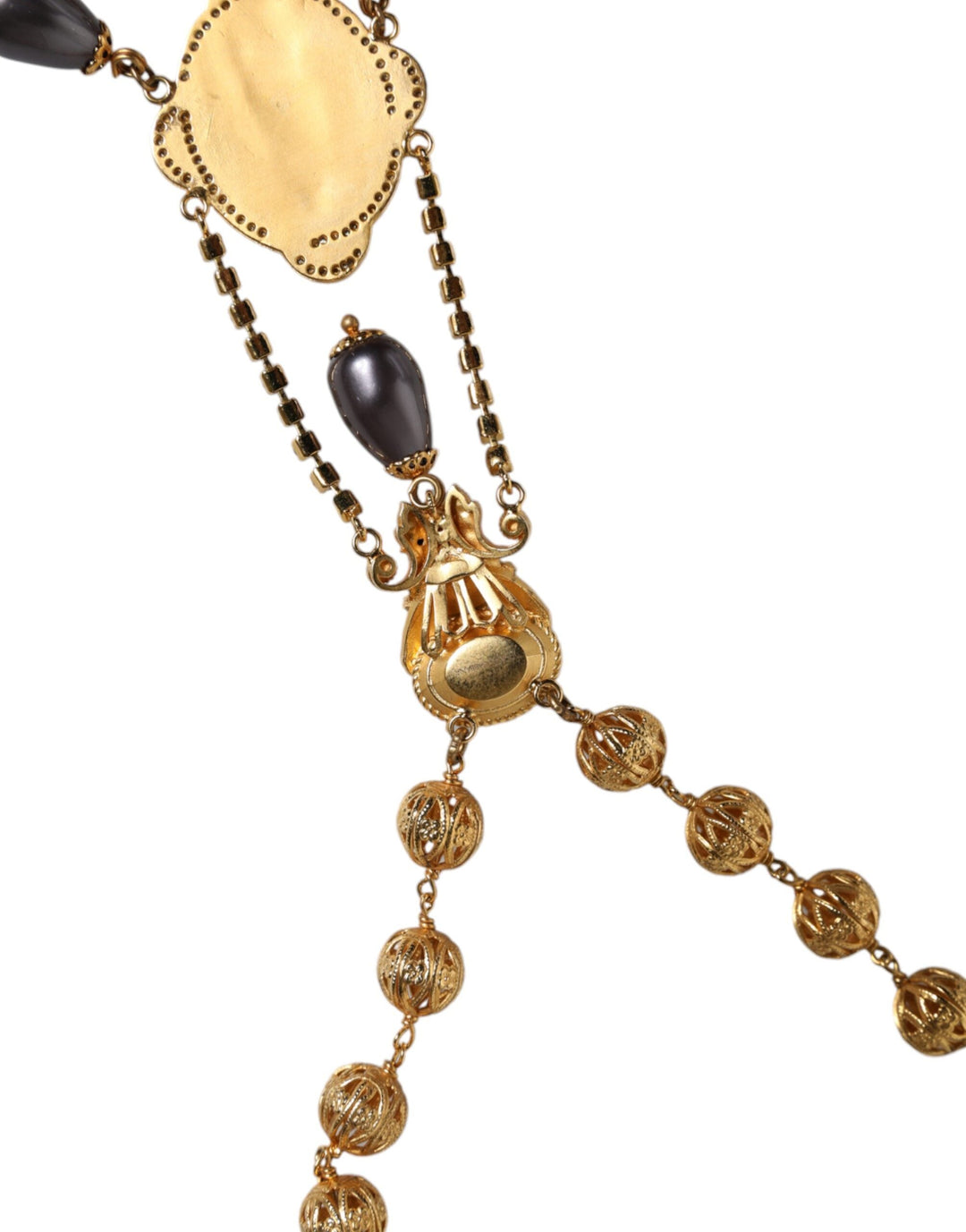  - Dolce & Gabbana Gold Chain Brass Black Beaded Rosary Style Necklace - SMY10163 - Ask Me Wear