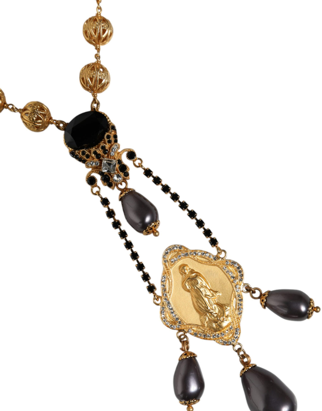  - Dolce & Gabbana Gold Chain Brass Black Beaded Rosary Style Necklace - SMY10163 - Ask Me Wear