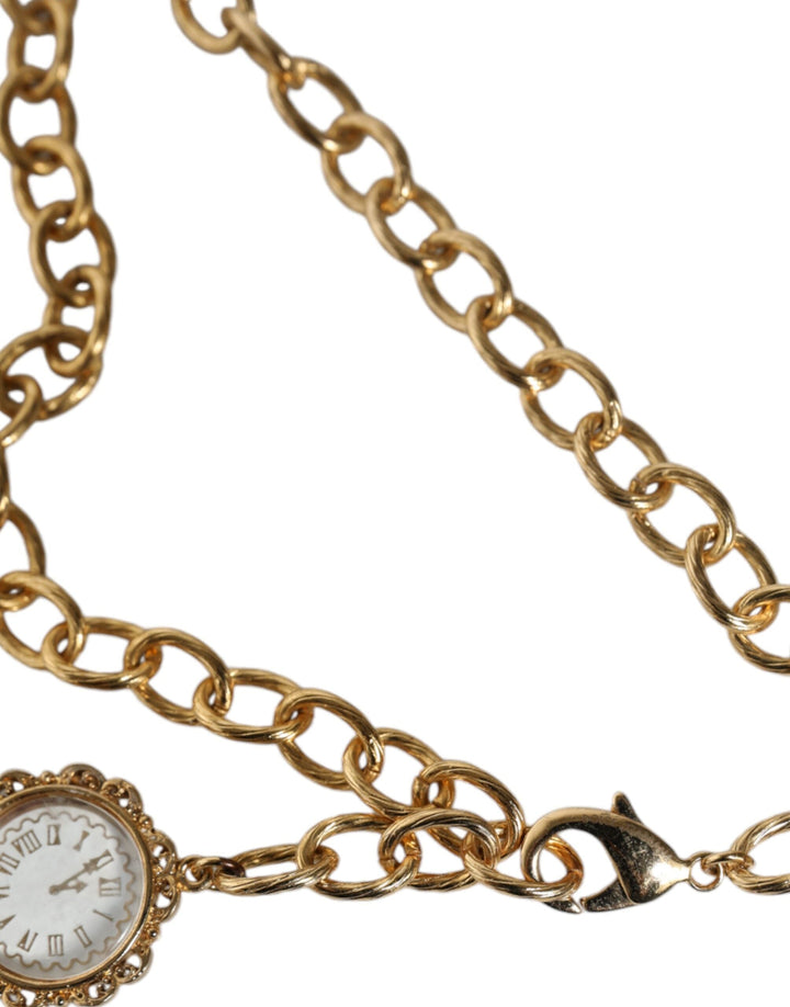  - Dolce & Gabbana Gold Chain Brass Crystal Clock Statement Necklace - SMY10353 - Ask Me Wear