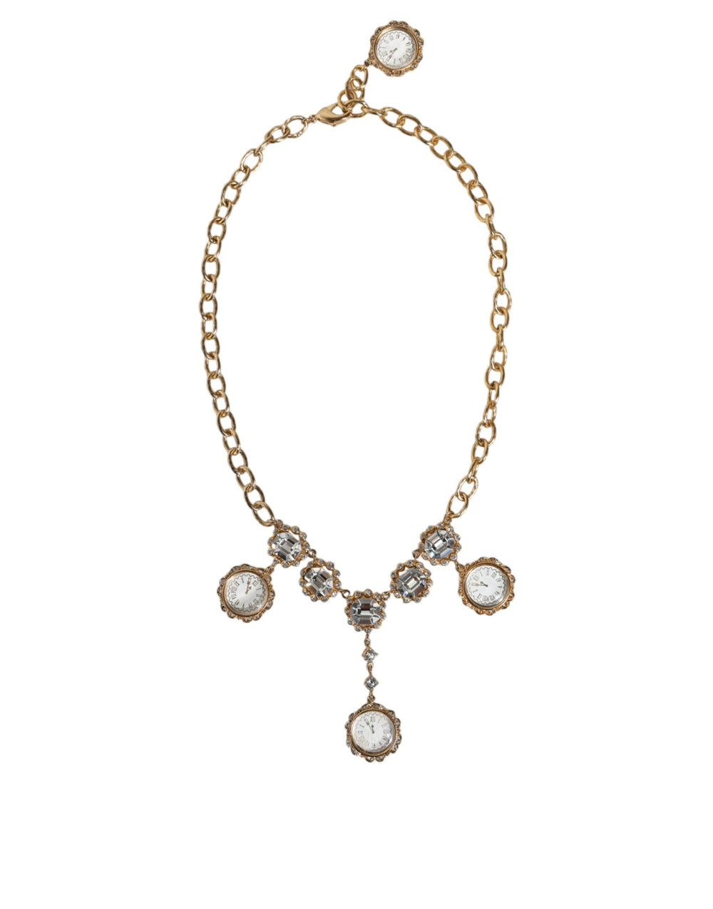  - Dolce & Gabbana Gold Chain Brass Crystal Clock Statement Necklace - SMY10353 - Ask Me Wear