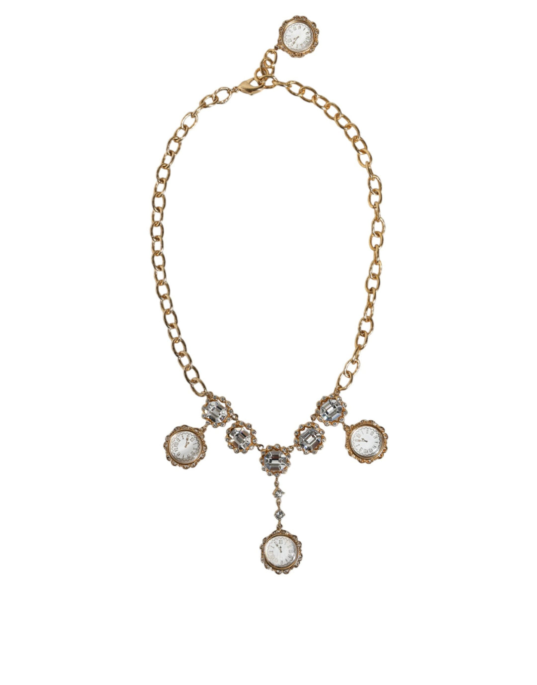  - Dolce & Gabbana Gold Chain Brass Crystal Clock Statement Necklace - SMY10353 - Ask Me Wear