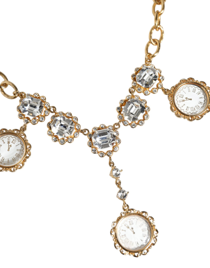  - Dolce & Gabbana Gold Chain Brass Crystal Clock Statement Necklace - SMY10353 - Ask Me Wear