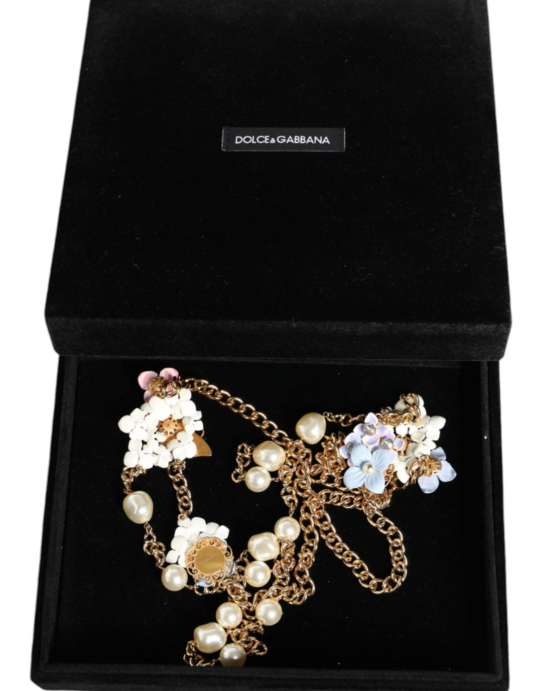  - Dolce & Gabbana Gold Chain Brass Floral Layered Crystal Pearl Necklace - SMY10355 - Ask Me Wear