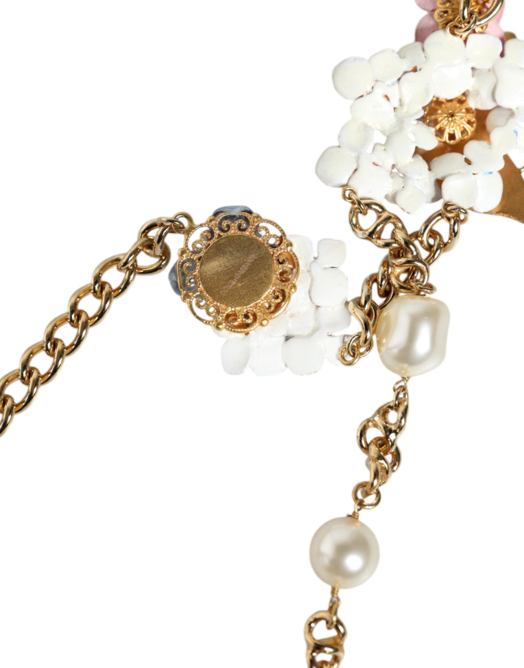  - Dolce & Gabbana Gold Chain Brass Floral Layered Crystal Pearl Necklace - SMY10355 - Ask Me Wear