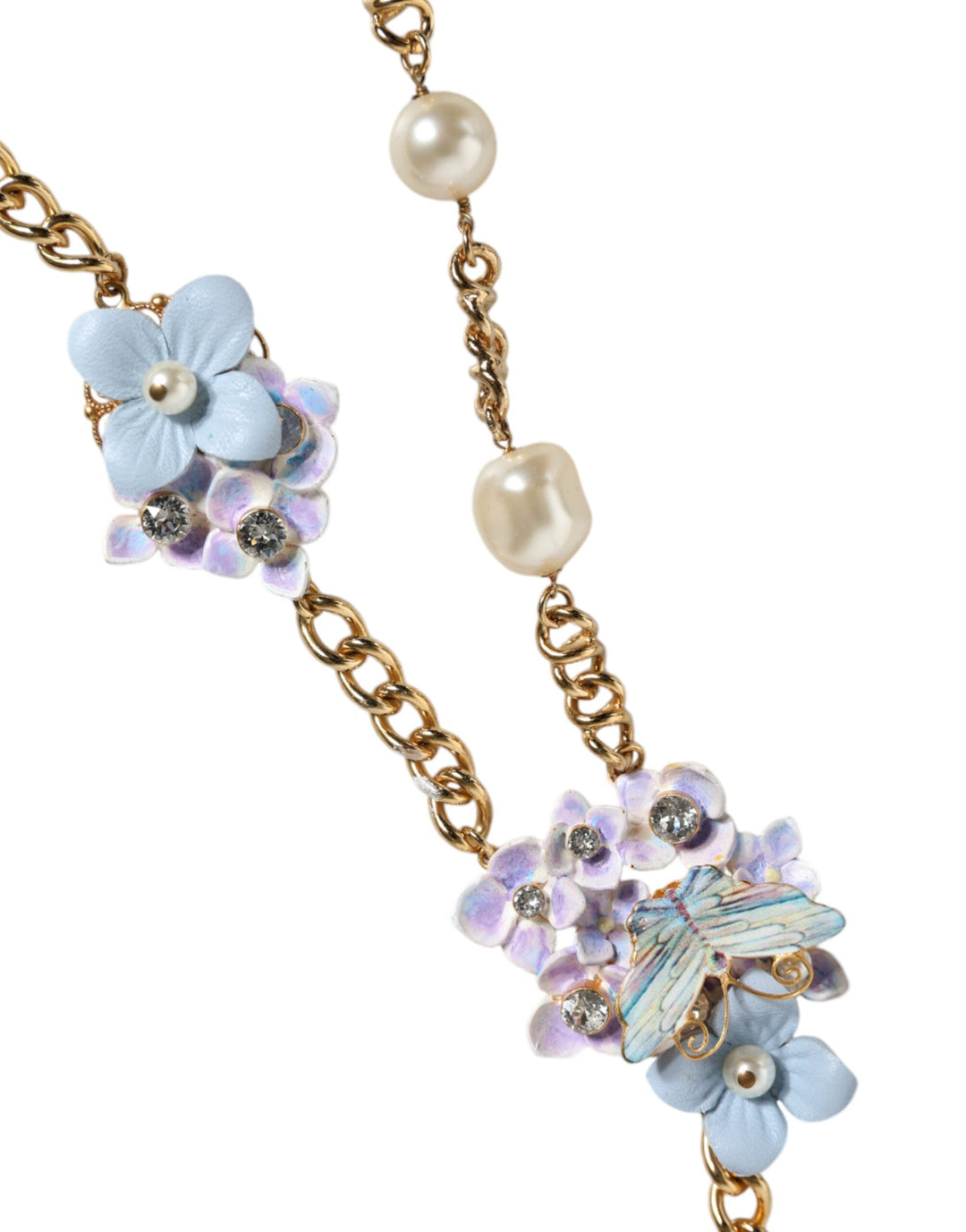  - Dolce & Gabbana Gold Chain Brass Floral Layered Crystal Pearl Necklace - SMY10355 - Ask Me Wear