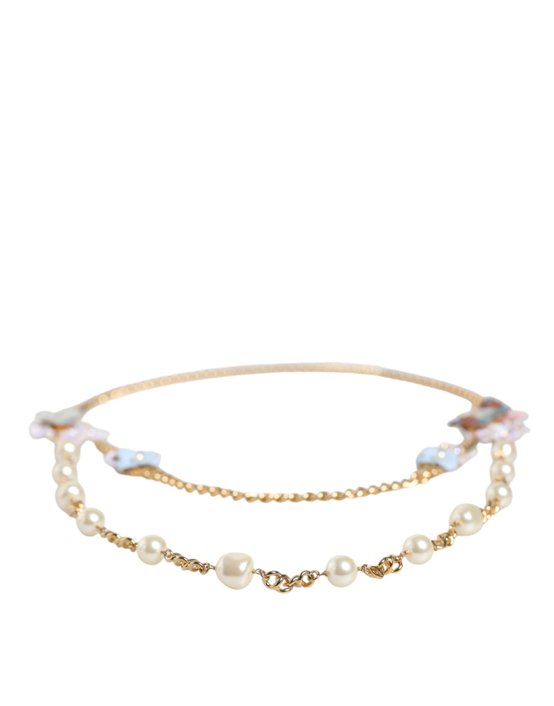  - Dolce & Gabbana Gold Chain Brass Floral Layered Crystal Pearl Necklace - SMY10355 - Ask Me Wear