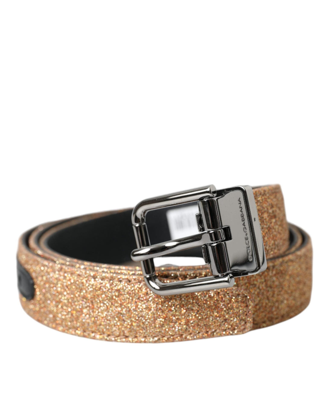  - Dolce & Gabbana Gold Glitter Leather Silver Metal Buckle Belt - BEL9195 - 90 - Ask Me Wear