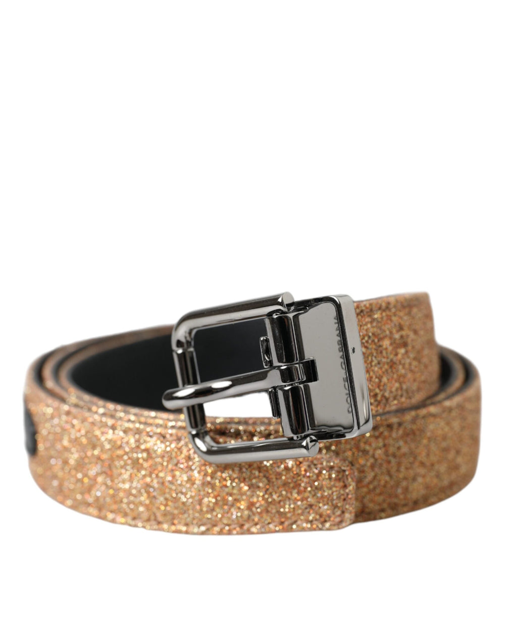  - Dolce & Gabbana Gold Glitter Leather Silver Metal Buckle Belt - BEL9195 - 90 - Ask Me Wear