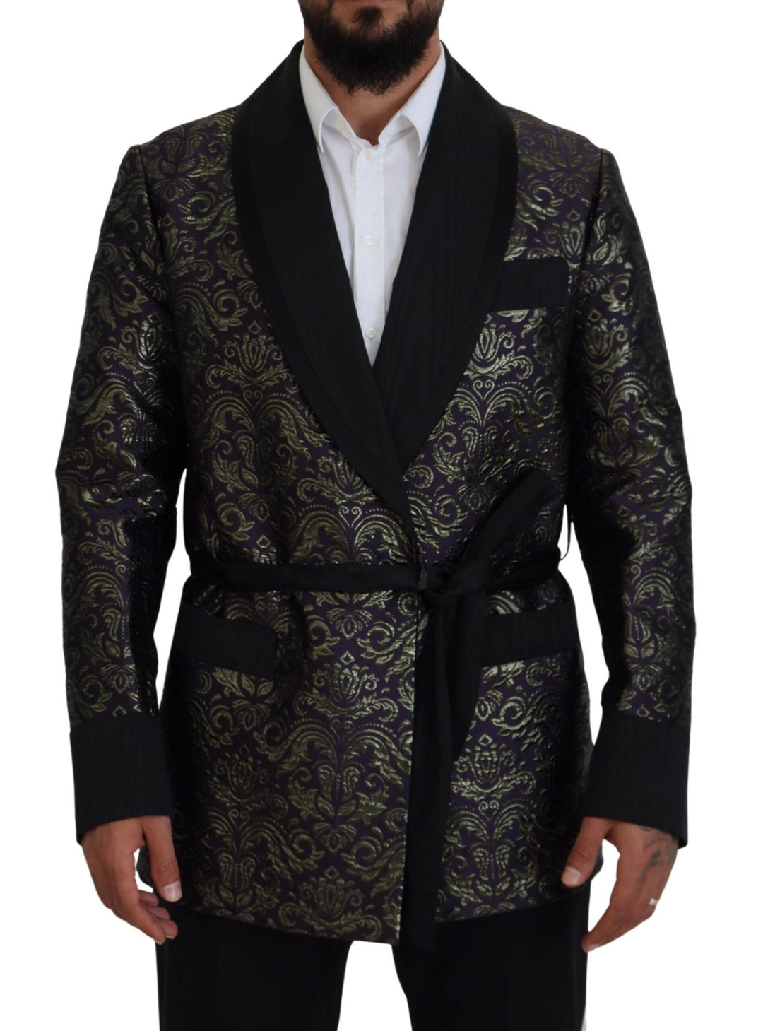  - Dolce & Gabbana Gold Jacquard Robe Jacket - KOS2114 - 52 - Ask Me Wear