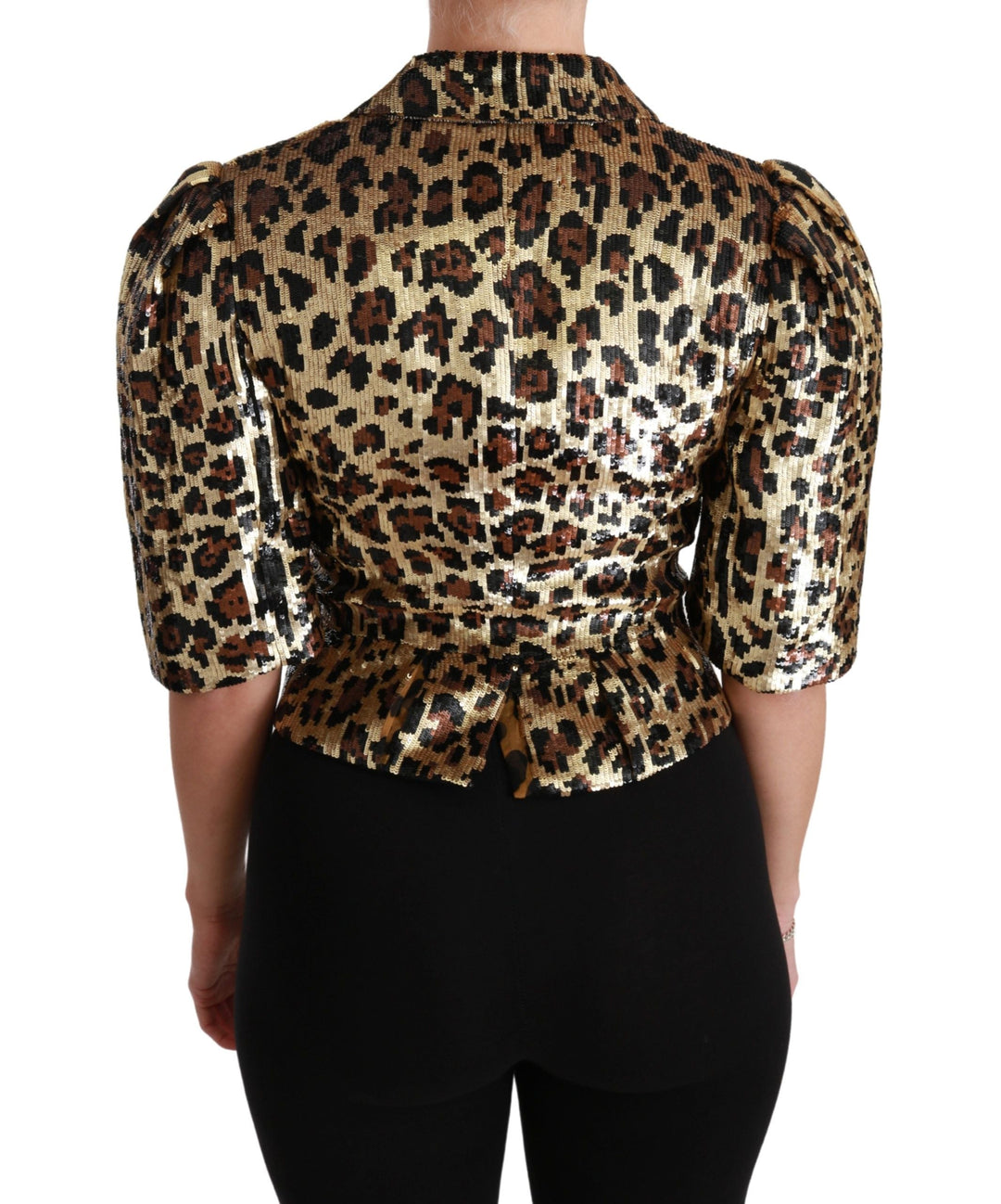  - Dolce & Gabbana Gold Leopard Print Short Sleeve Blazer - JKT2564 - 36 - Ask Me Wear