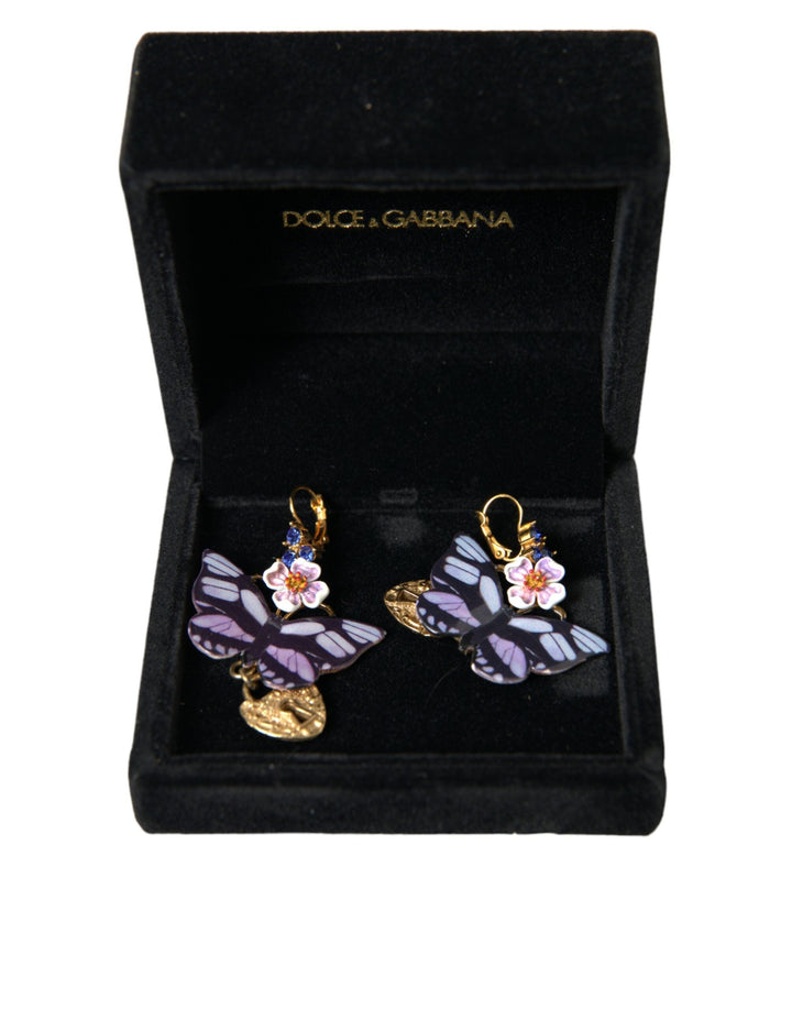  - Dolce & Gabbana Gold Purple Crystal Butterfly Heart Locket Earrings - SMY101405 - Ask Me Wear