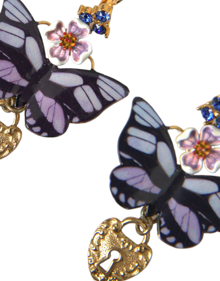  - Dolce & Gabbana Gold Purple Crystal Butterfly Heart Locket Earrings - SMY101405 - Ask Me Wear