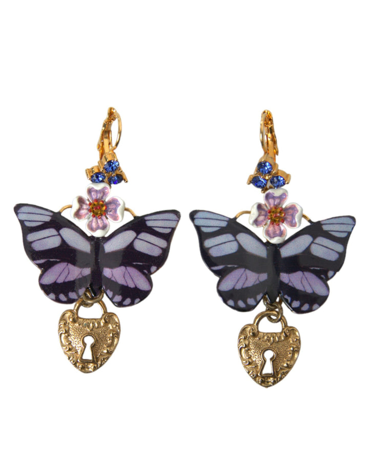  - Dolce & Gabbana Gold Purple Crystal Butterfly Heart Locket Earrings - SMY101405 - Ask Me Wear