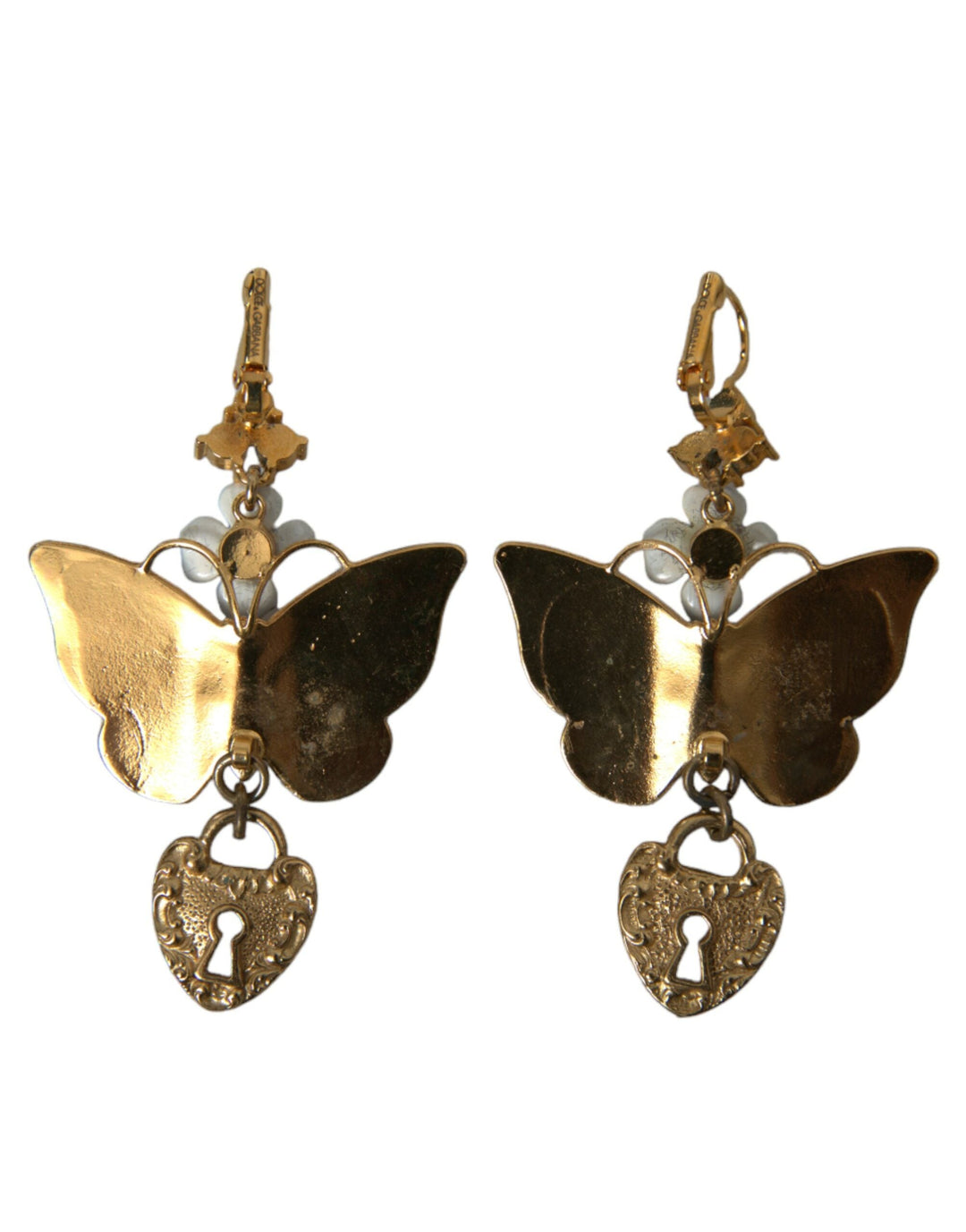  - Dolce & Gabbana Gold Purple Crystal Butterfly Heart Locket Earrings - SMY101405 - Ask Me Wear