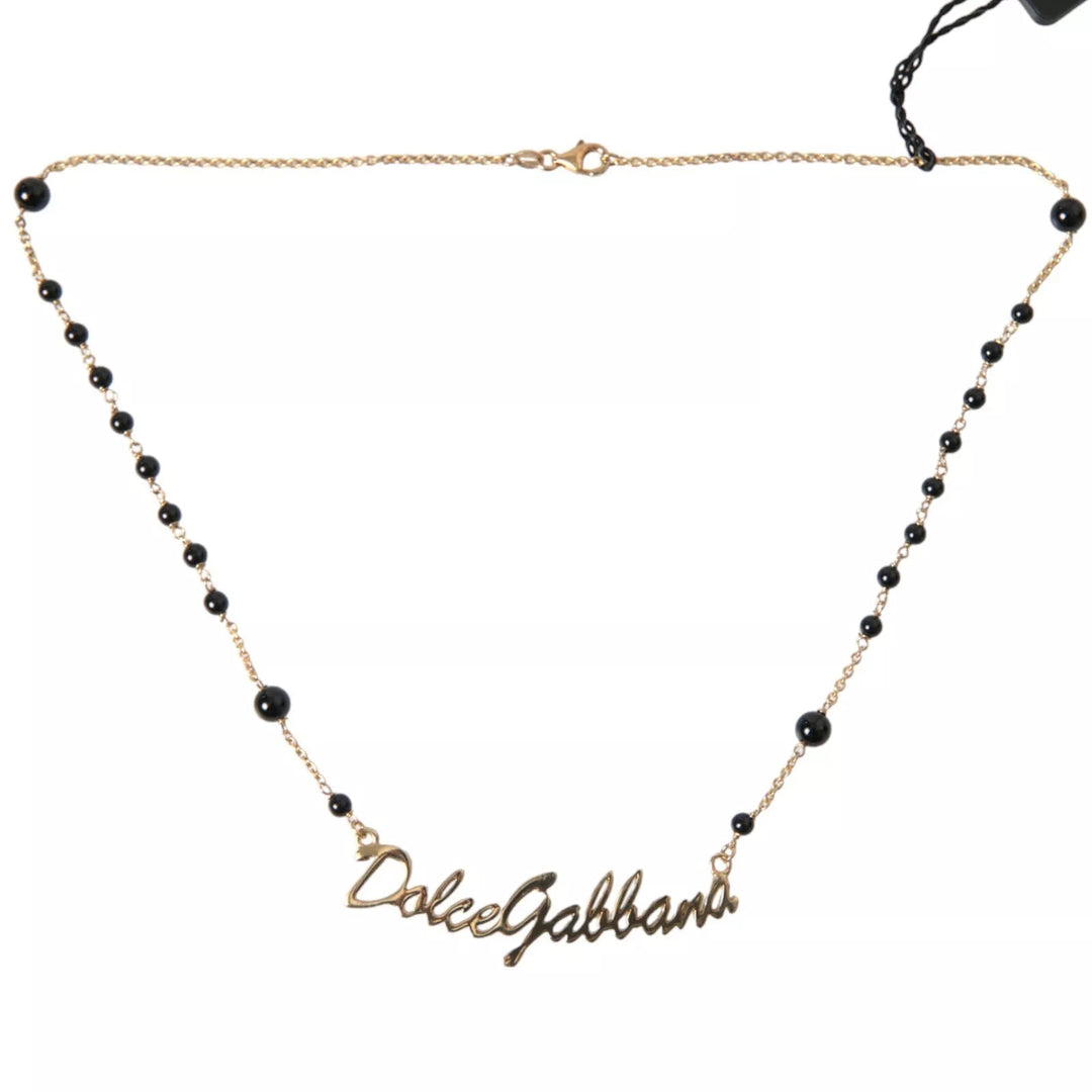  - Dolce & Gabbana Gold Sterling Silver 925 Black Beaded Rosary Chain Necklace - SMY101222 - Ask Me Wear