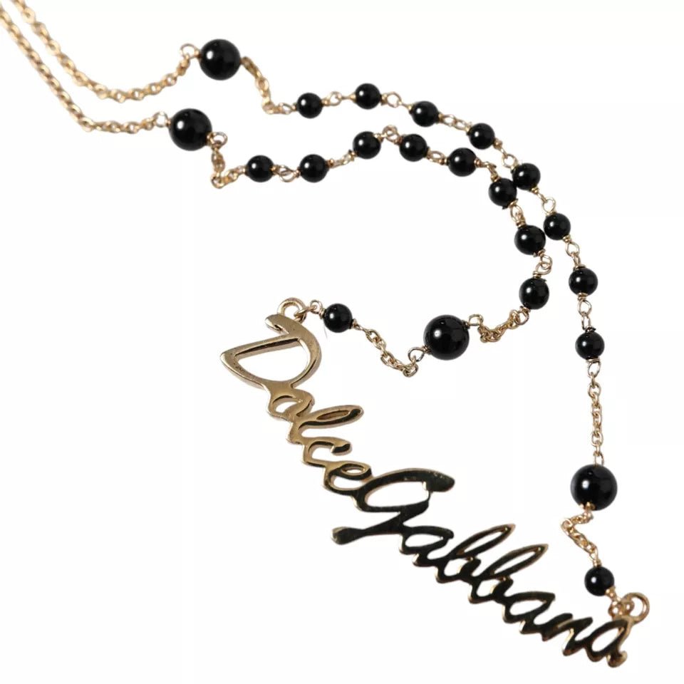  - Dolce & Gabbana Gold Sterling Silver 925 Black Beaded Rosary Chain Necklace - SMY101222 - Ask Me Wear