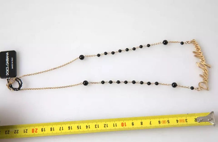  - Dolce & Gabbana Gold Sterling Silver 925 Black Beaded Rosary Chain Necklace - SMY101222 - Ask Me Wear