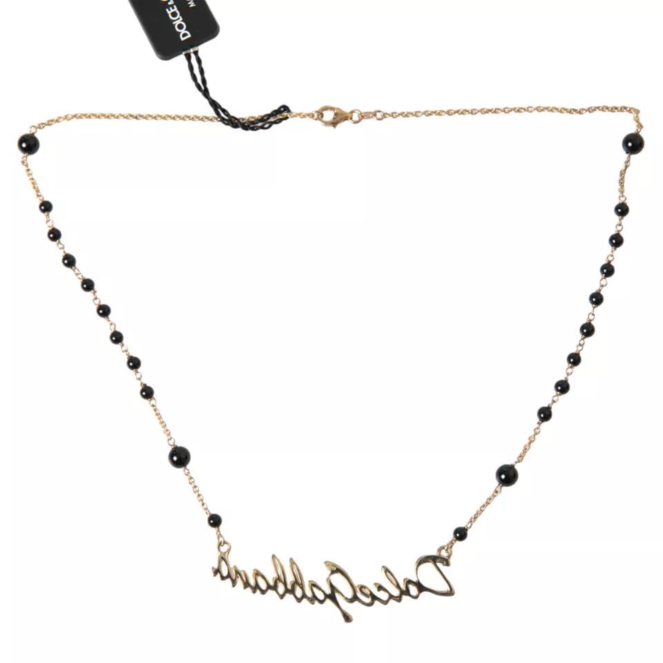  - Dolce & Gabbana Gold Sterling Silver 925 Black Beaded Rosary Chain Necklace - SMY101222 - Ask Me Wear