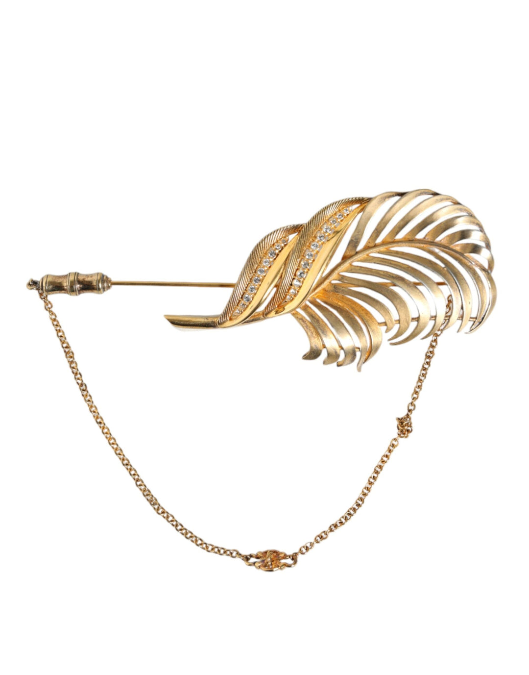  - Dolce & Gabbana Gold Tone 925 Sterling Silver Leaf Crystal Chain Brooch - SMY10397 - Ask Me Wear