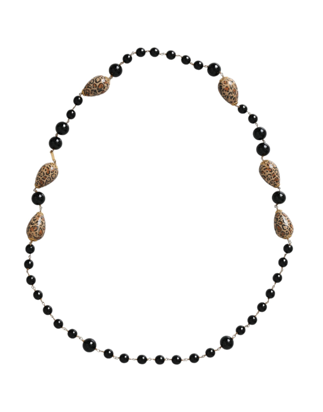  - Dolce & Gabbana Gold Tone Brass Black Printed Beaded Long Chain Necklace - SMY10293 - Ask Me Wear