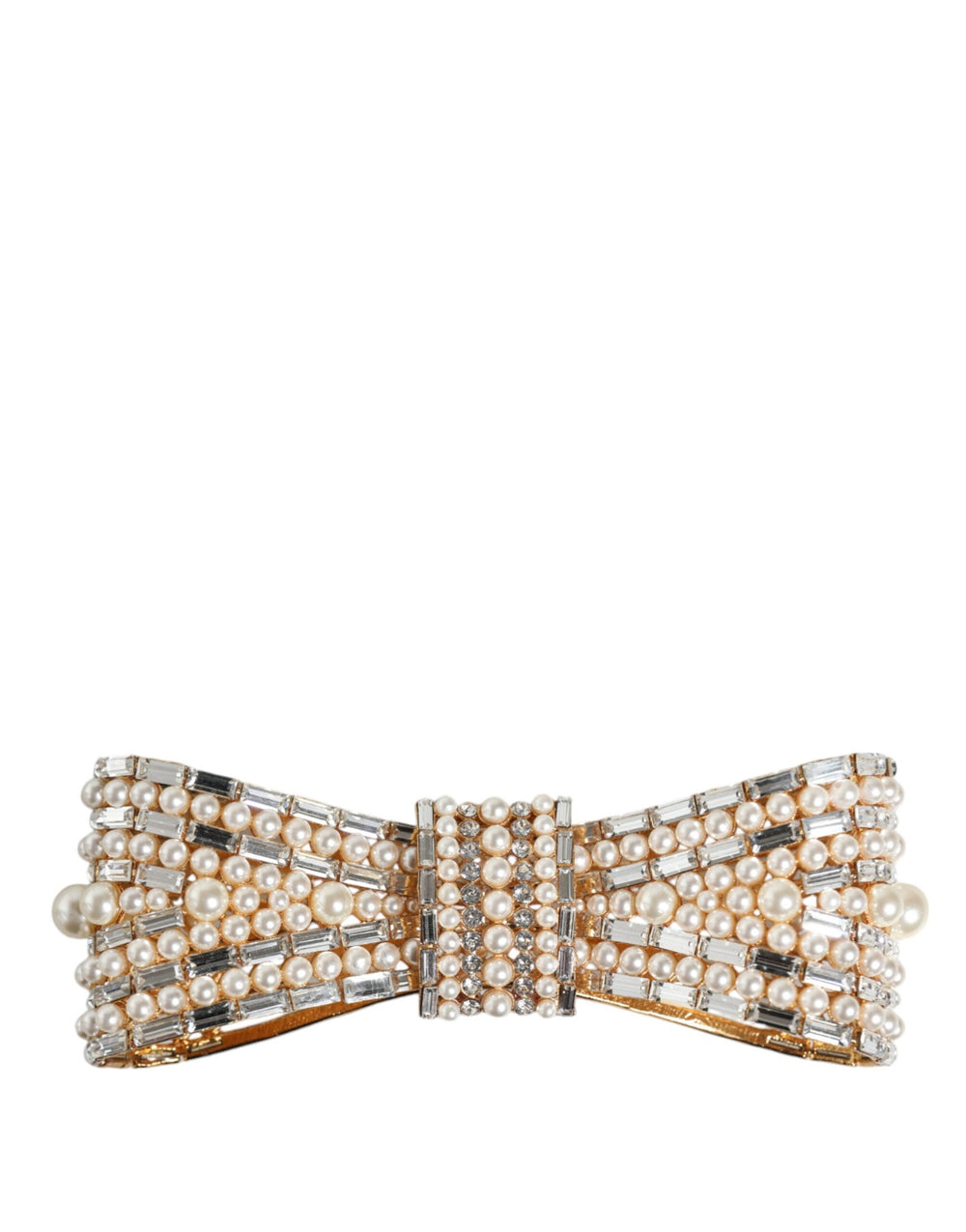  - Dolce & Gabbana Gold Tone Brass Bow Crystal FauxPearl Embellished Brooch - SMY10377 - Ask Me Wear