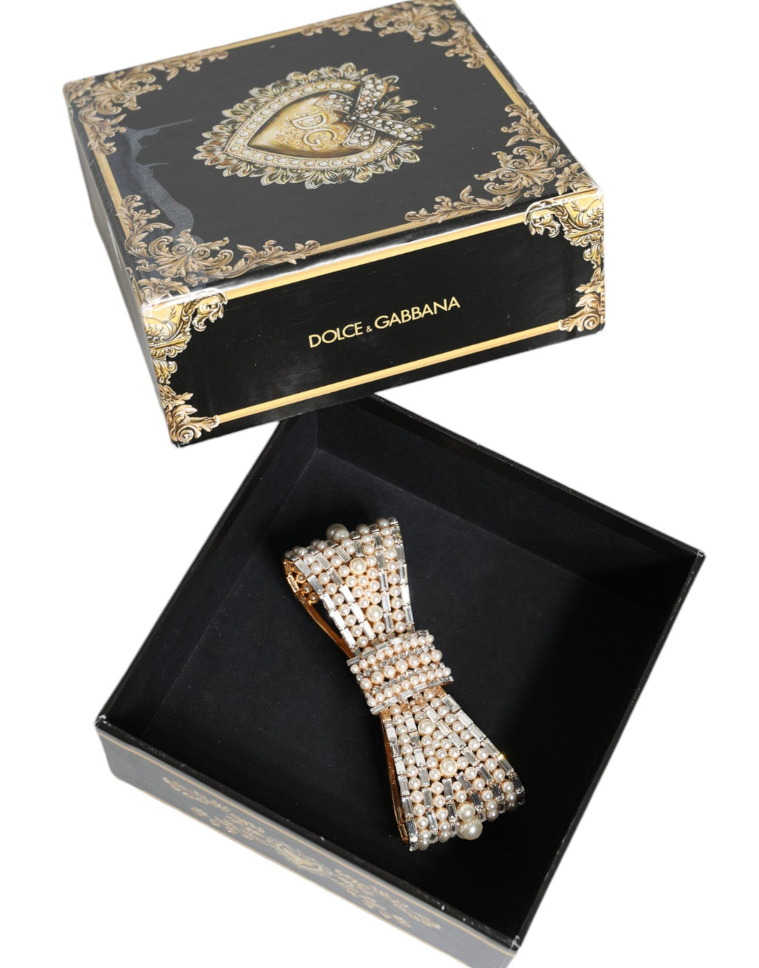  - Dolce & Gabbana Gold Tone Brass Bow Crystal FauxPearl Embellished Brooch - SMY10377 - Ask Me Wear