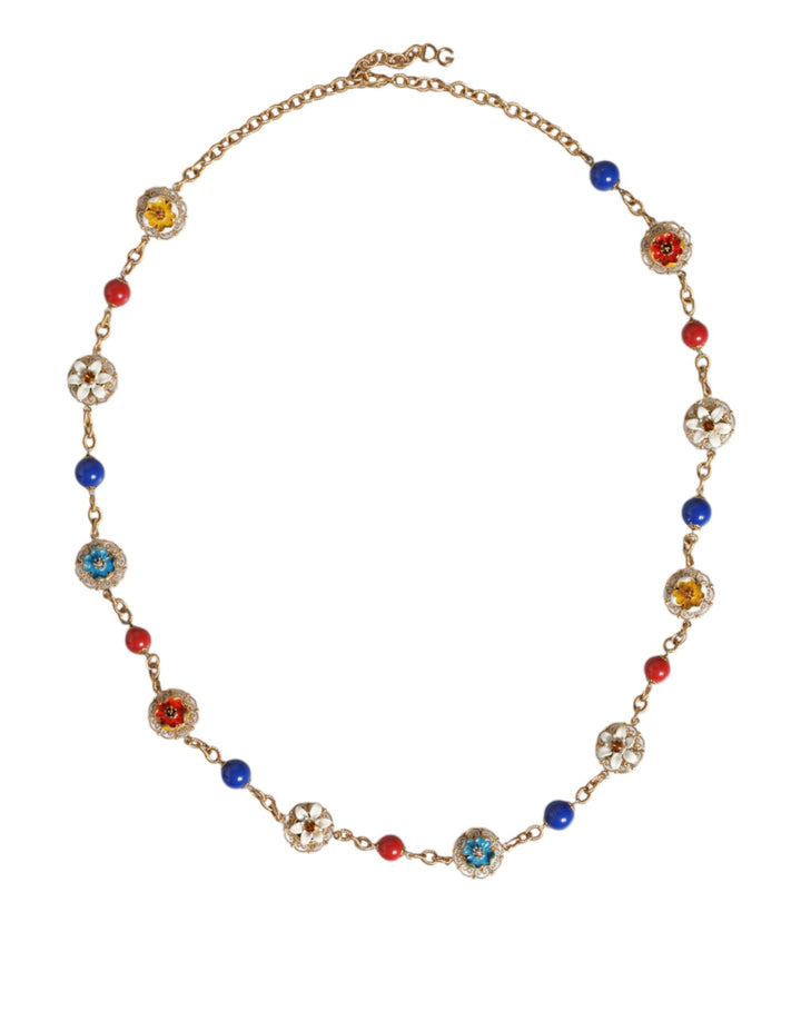  - Dolce & Gabbana Gold Tone Brass Chain Floral Crystal Beaded Necklace - SMY10370 - Ask Me Wear