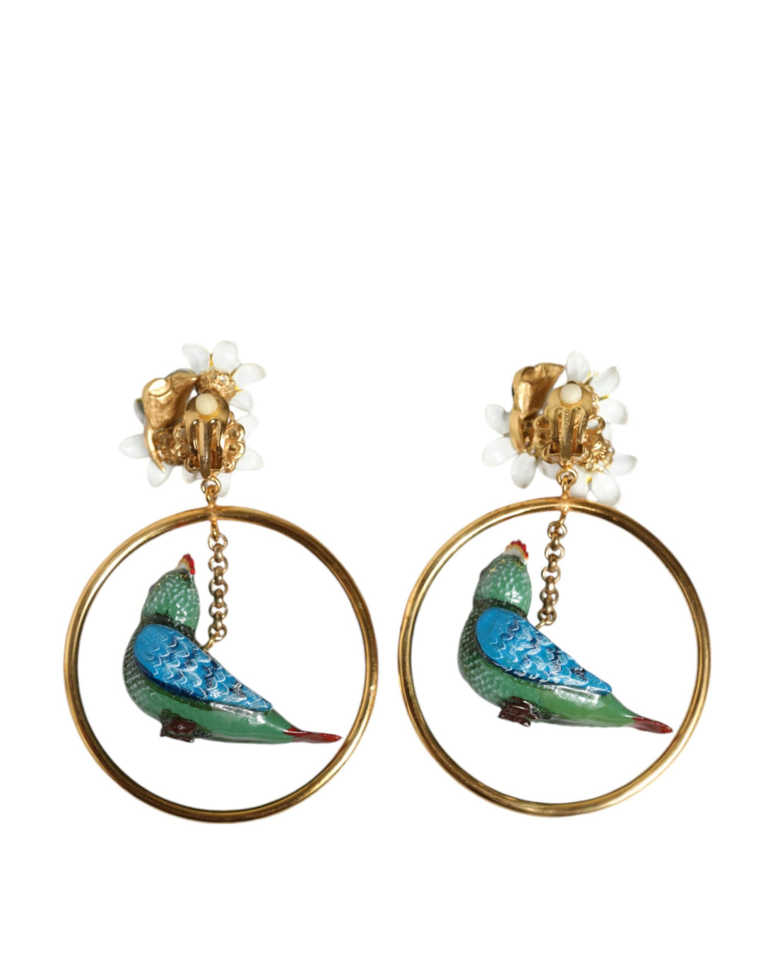  - Dolce & Gabbana Gold Tone Brass Crystal Bird - in - Hoop Statement Earrings - SMY10375 - Ask Me Wear