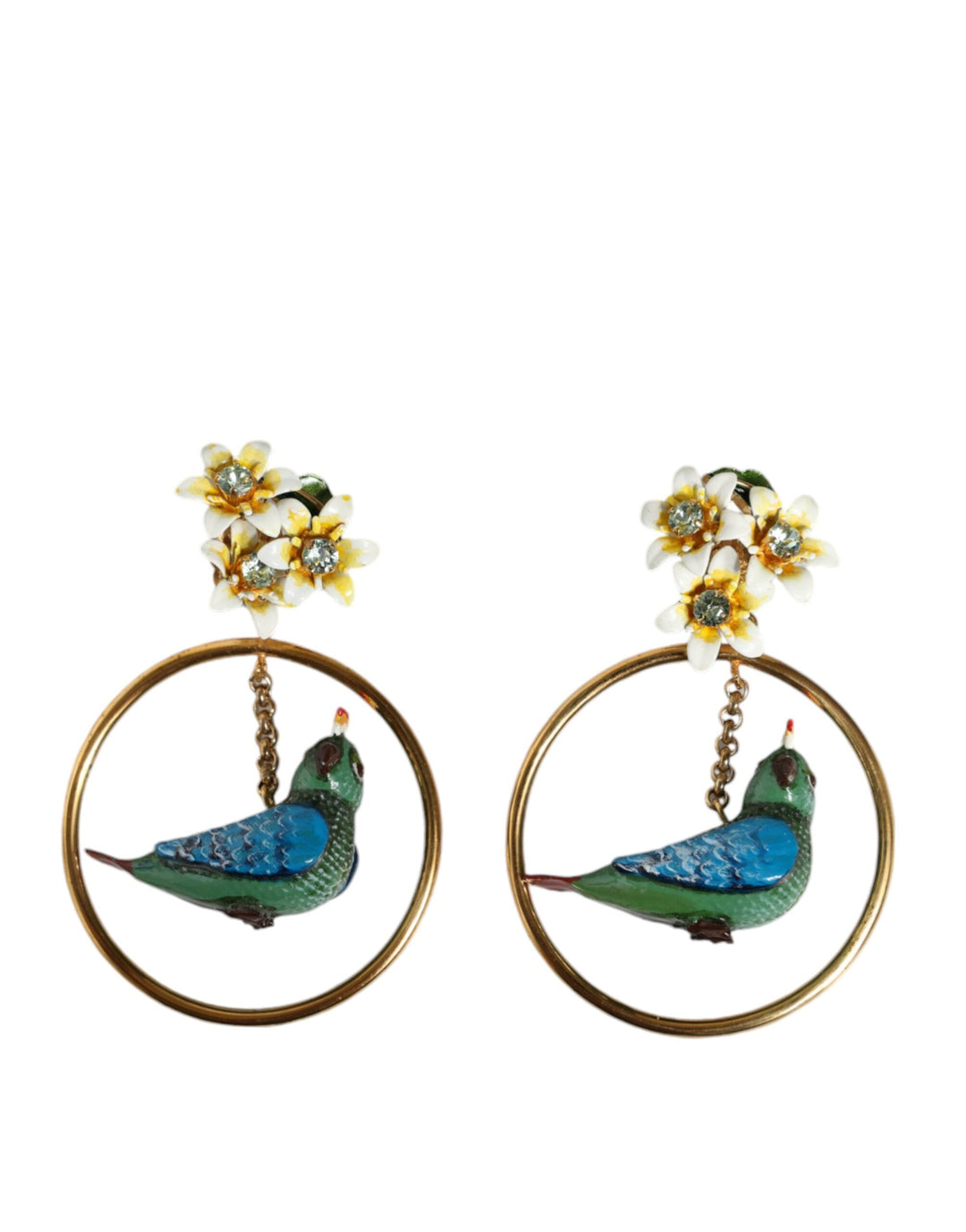  - Dolce & Gabbana Gold Tone Brass Crystal Bird - in - Hoop Statement Earrings - SMY10375 - Ask Me Wear