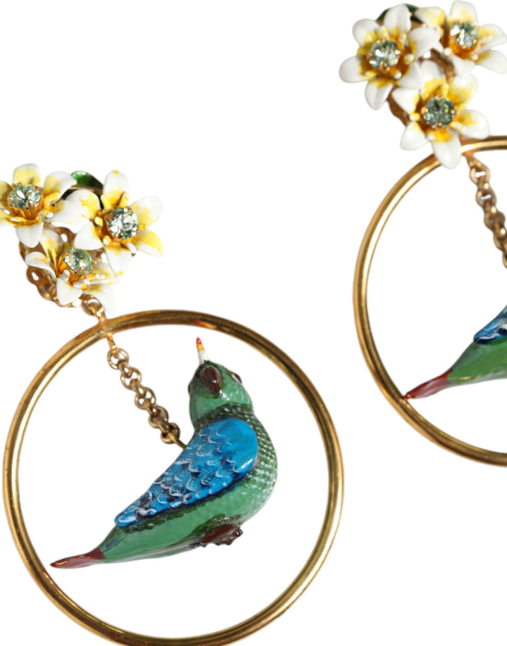  - Dolce & Gabbana Gold Tone Brass Crystal Bird - in - Hoop Statement Earrings - SMY10375 - Ask Me Wear