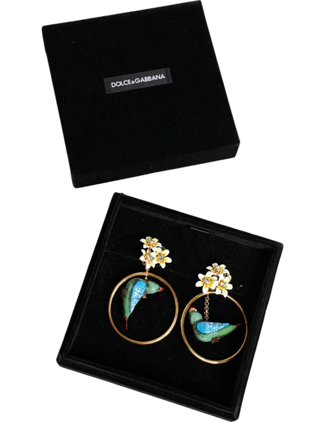  - Dolce & Gabbana Gold Tone Brass Crystal Bird - in - Hoop Statement Earrings - SMY10375 - Ask Me Wear