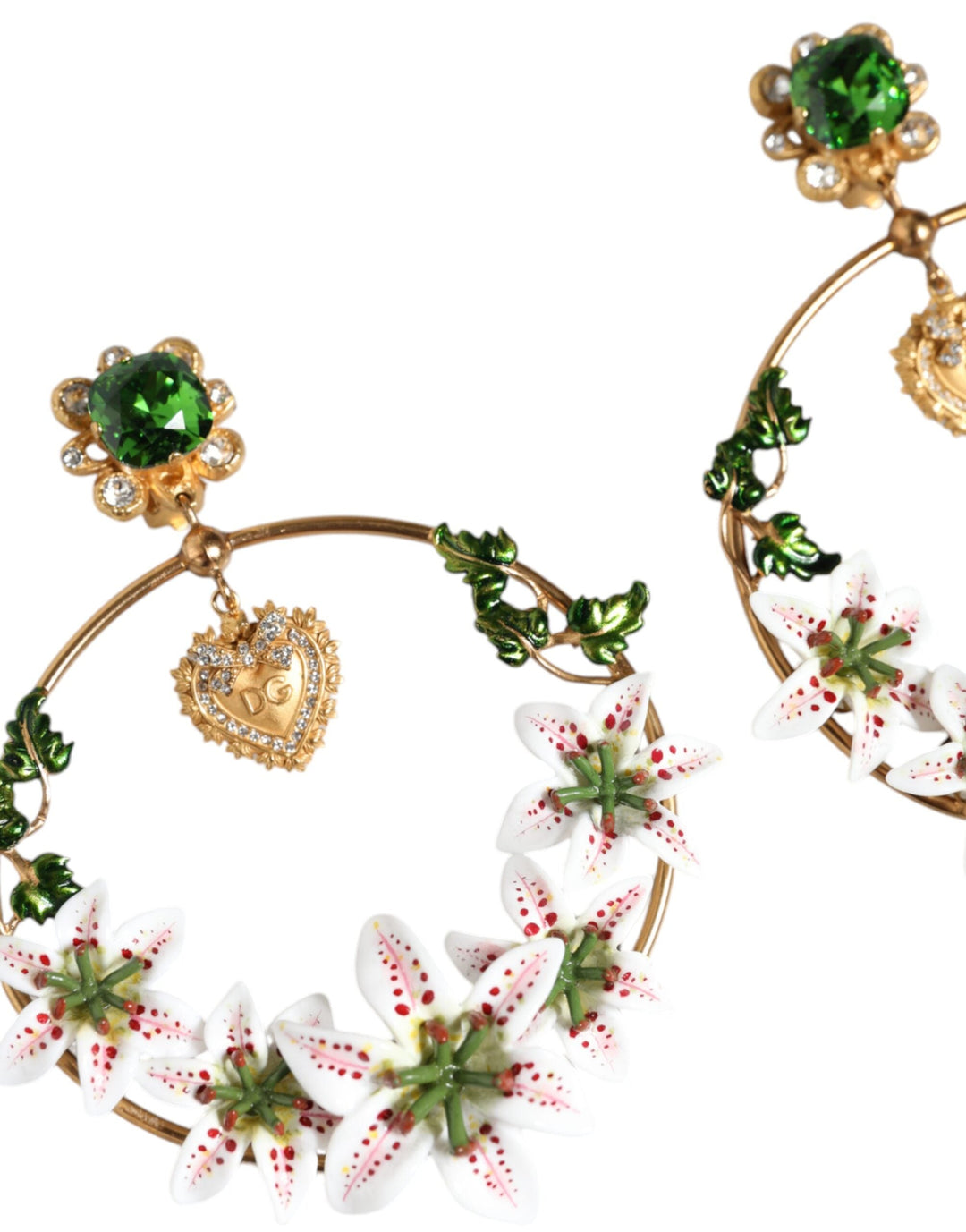  - Dolce & Gabbana Gold Tone Brass Crystals Lily Resin Devotion Earrings - SMY10373 - Ask Me Wear