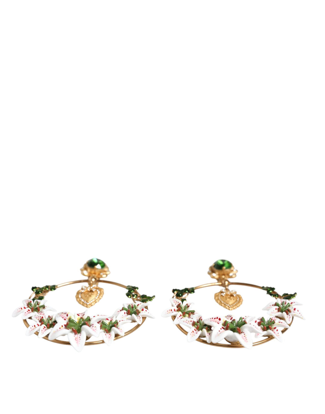  - Dolce & Gabbana Gold Tone Brass Crystals Lily Resin Devotion Earrings - SMY10373 - Ask Me Wear