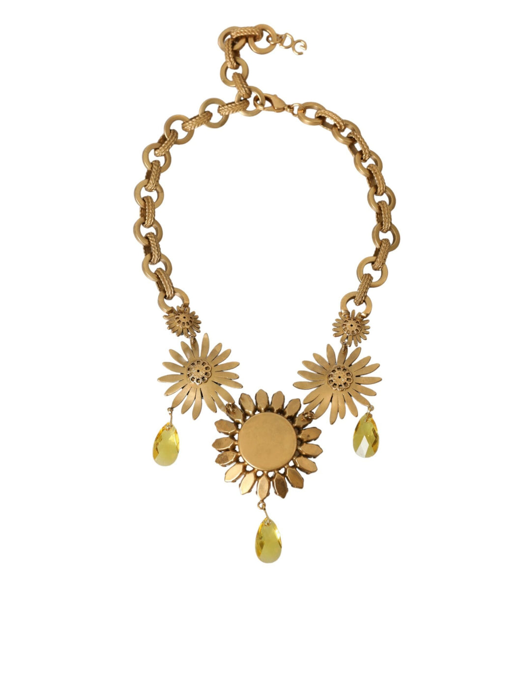  - Dolce & Gabbana Gold Tone Brass Sunflower Crystal Embellished Necklace - SMY101243 - Ask Me Wear