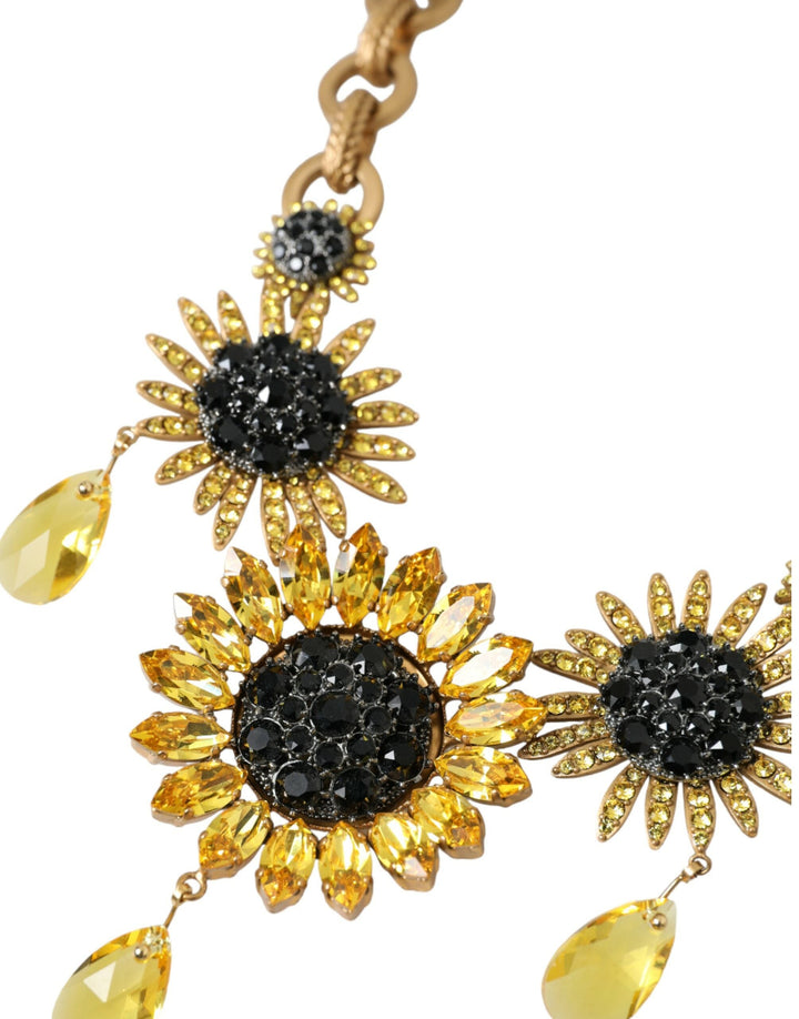  - Dolce & Gabbana Gold Tone Brass Sunflower Crystal Embellished Necklace - SMY101243 - Ask Me Wear