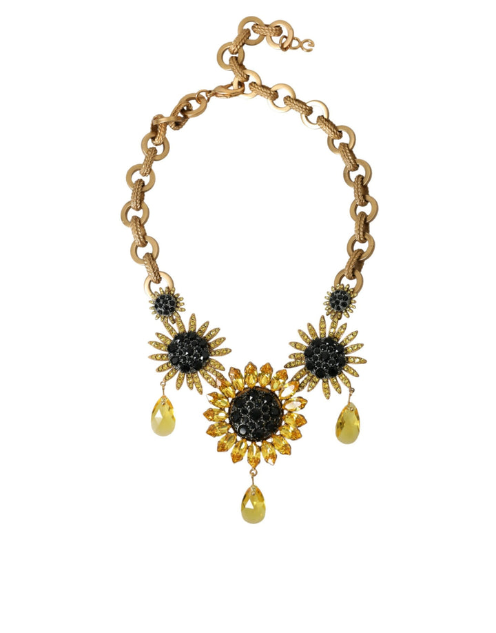  - Dolce & Gabbana Gold Tone Brass Sunflower Crystal Embellished Necklace - SMY101243 - Ask Me Wear