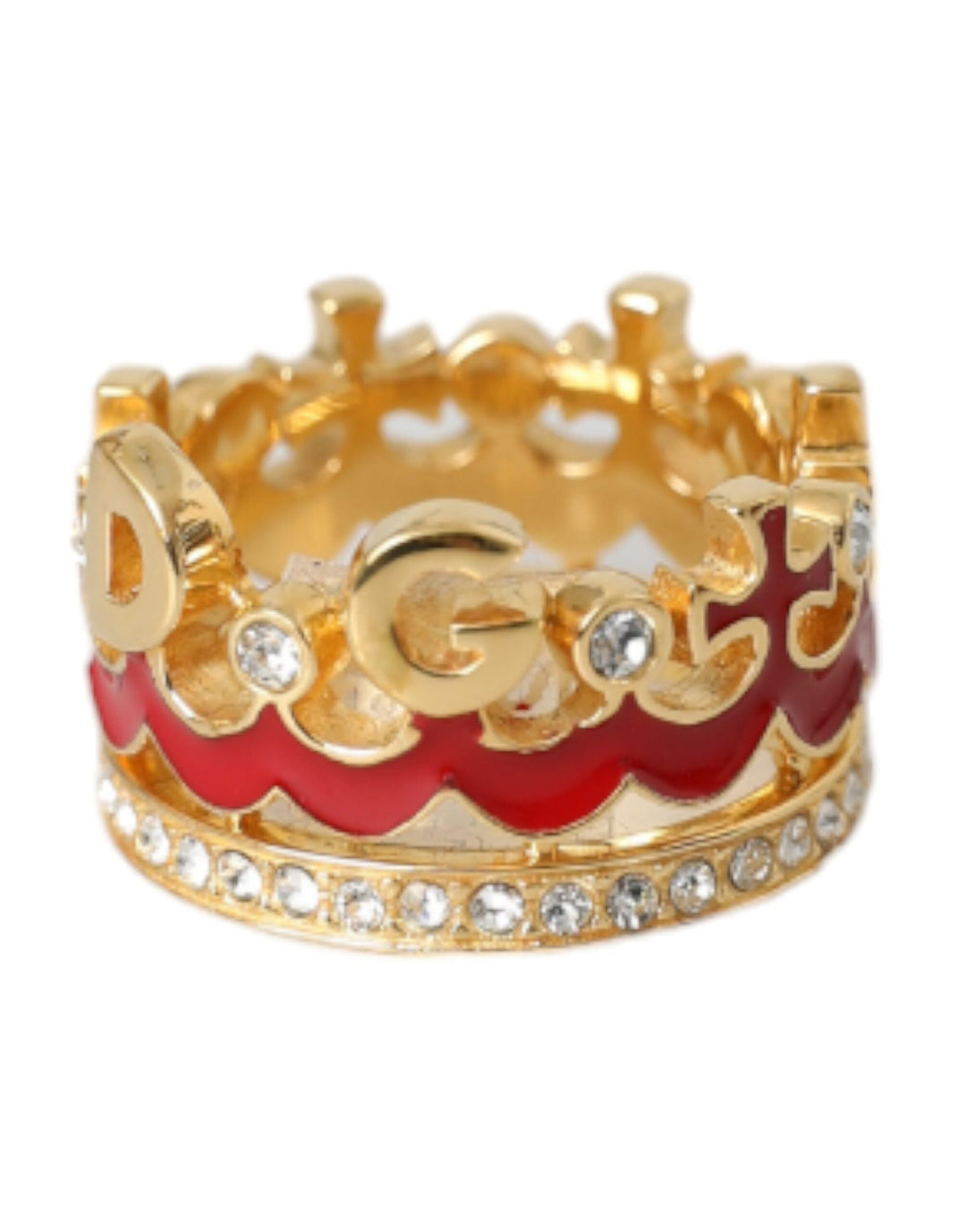  - Dolce & Gabbana Gold Tone BrassCrystal Enamel DG CROWN Statement Ring - SMY10194 - 51 - Ask Me Wear