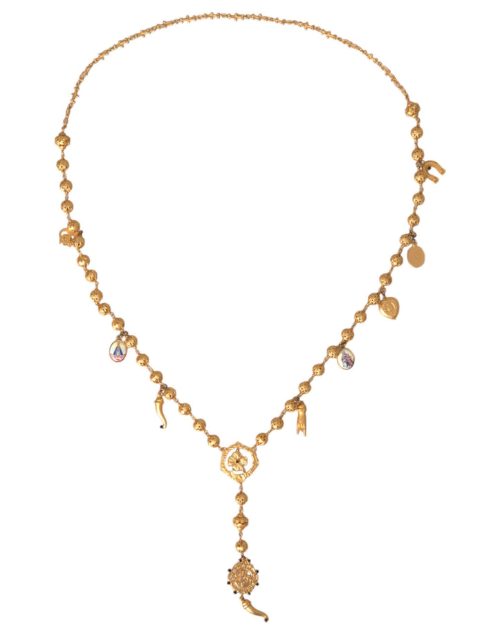  - Dolce & Gabbana Gold Tone Chain Brass Beaded Statement Sicily Necklace - SMY10236 - Ask Me Wear